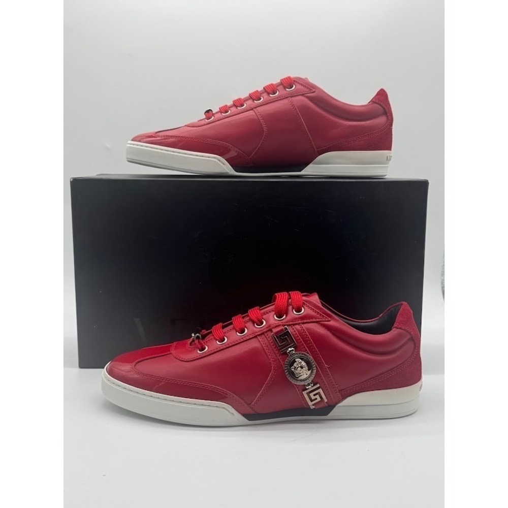 Versace Medusa Greca Red Leather Sneakers Mens US 6 EU 39 Made In Italy NIB